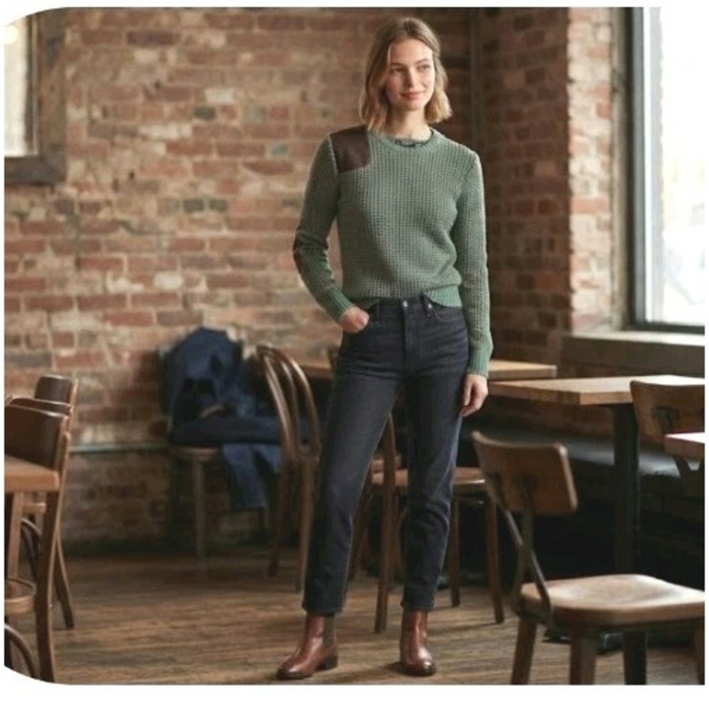 Lauren Ralph Lauren Women's Green Wool Blend Sweater XS Faux Leather Patches